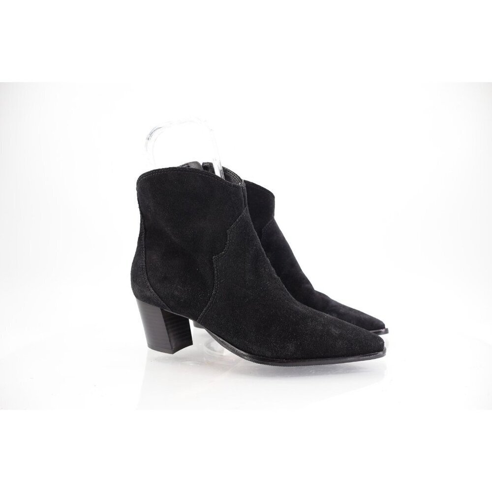 Bernardo Frisco Black Suede Ankle Boots Block Heel Western Bootie Women Size 7.5
